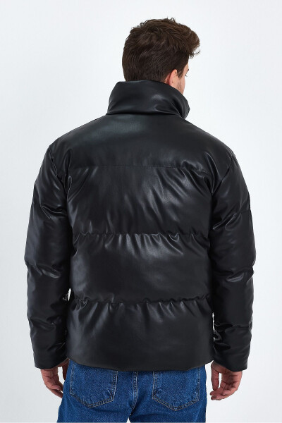 Stand Collar Leather Puffer Jacket AF-K50641PRM - 7