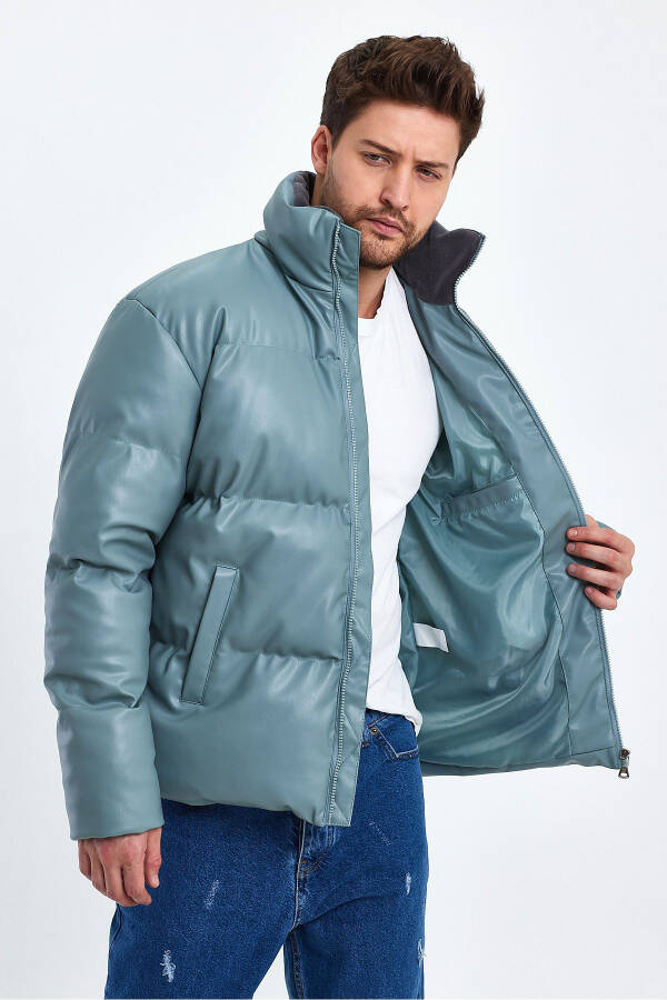 Stand Collar Leather Puffer Jacket AF-K50641PRM - 5