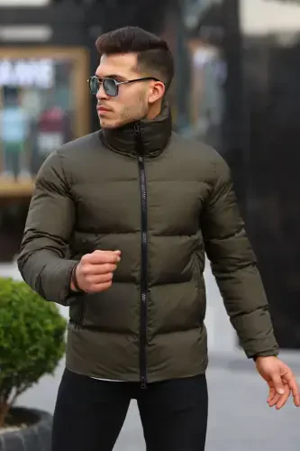 Stand Collar Men's Puffer Jacket Winter Coat Waterproof-khaki - 1