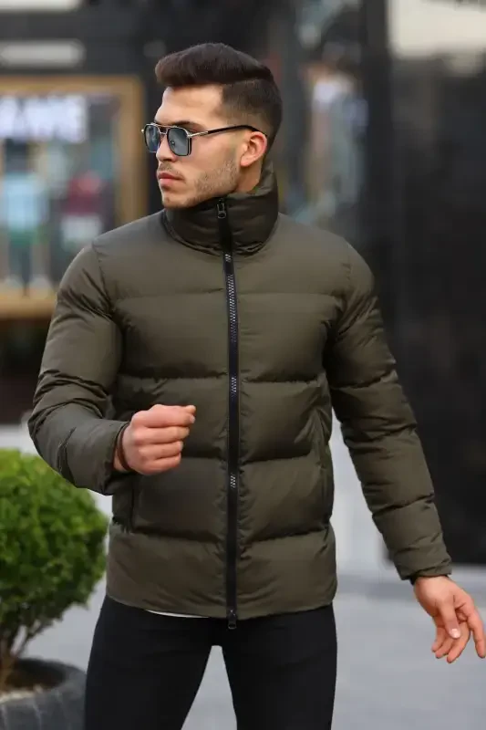 Stand Collar Men's Puffer Jacket Winter Coat Waterproof-khaki - BOYMEN