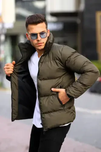 Stand Collar Men's Puffer Jacket Winter Coat Waterproof-khaki - 2