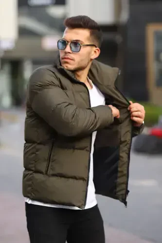 Stand Collar Men's Puffer Jacket Winter Coat Waterproof-khaki - 3