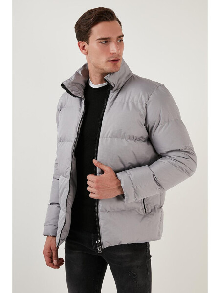 Stand Collar Zippered Waterproof and Windproof Slim Fit Puffer Jacket 649004 - 1