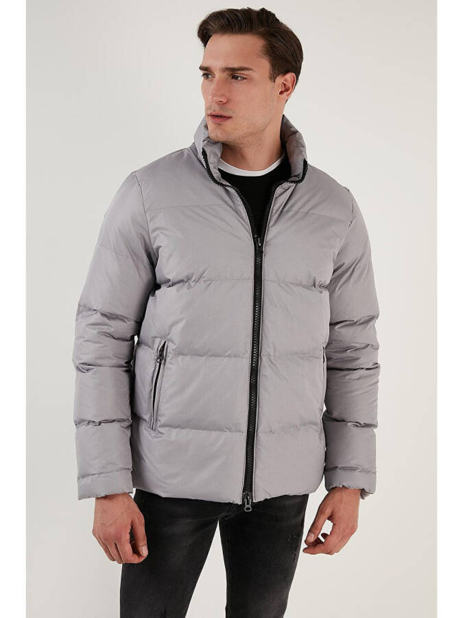 Stand Collar Zippered Waterproof and Windproof Slim Fit Puffer Jacket 649004 - 2