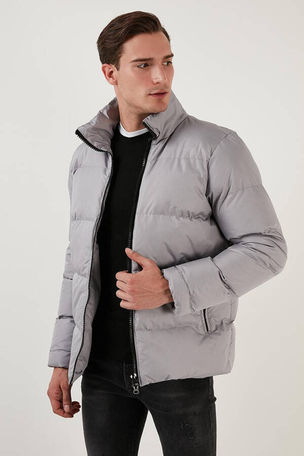 Stand Collar Zippered Waterproof and Windproof Slim Fit Puffer Jacket 649004 - 6