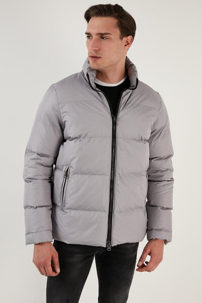 Stand Collar Zippered Waterproof and Windproof Slim Fit Puffer Jacket 649004 - 7