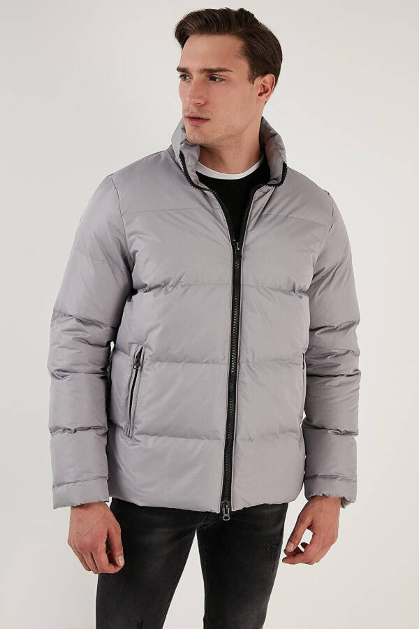 Stand Collar Zippered Waterproof and Windproof Slim Fit Puffer Jacket 649004 - 7