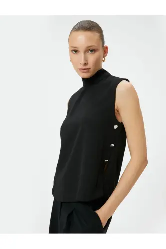 Stand-up Collar Blouse Sleeveless Buttoned Sides - 2