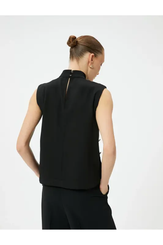 Stand-up Collar Blouse Sleeveless Buttoned Sides - 4
