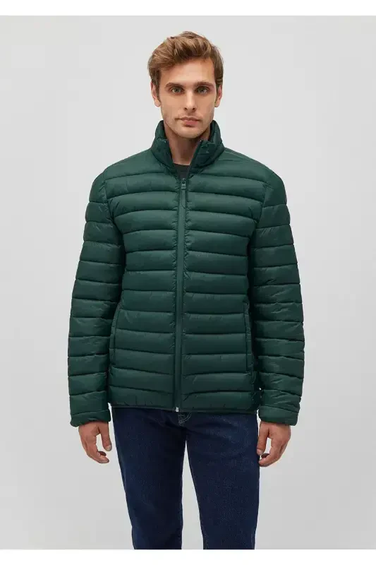 Stand-up Collar Green Puffer Jacket 0110016-89163-Dark Green - 1