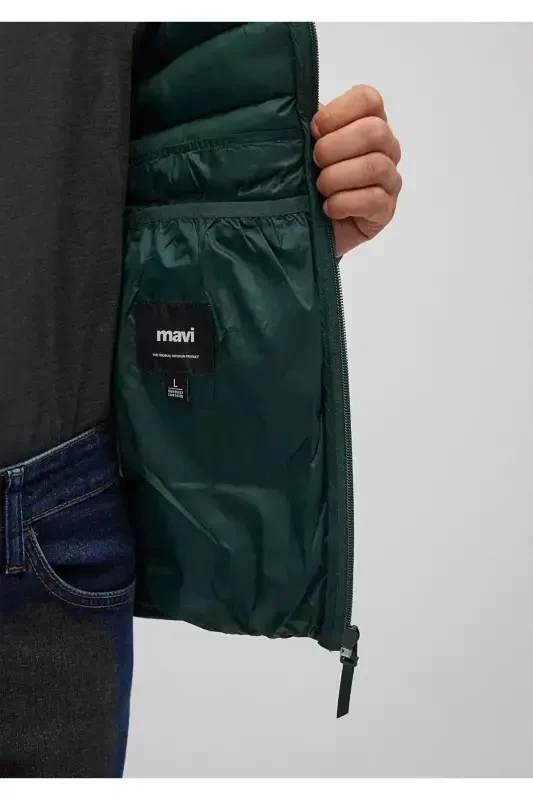 Stand-up Collar Green Puffer Jacket 0110016-89163-Dark Green - 3