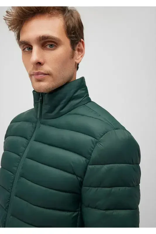 Stand-up Collar Green Puffer Jacket 0110016-89163-Dark Green - 4