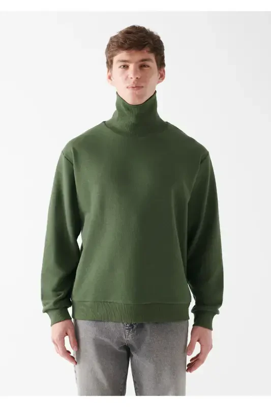Stand-up Collar Green Sweatshirt 0610965-71585-Green - 3