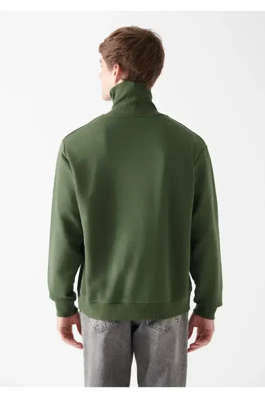 Stand-up Collar Green Sweatshirt 0610965-71585-Green - 4
