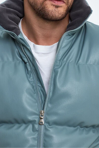 Stand-up Collar Leather Padded Jacket AF-K50641PRM-Green - 4