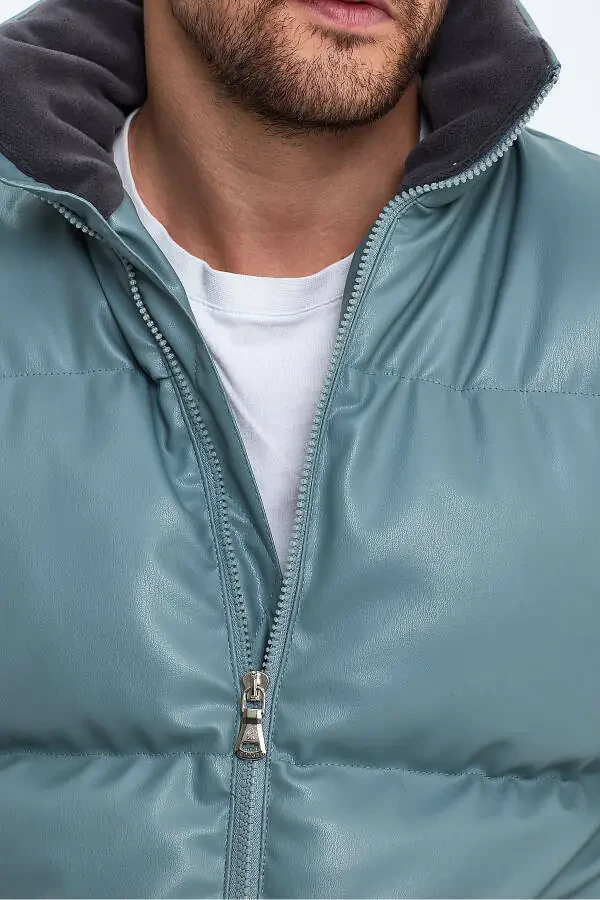 Stand-up Collar Leather Padded Jacket AF-K50641PRM-Green - 4