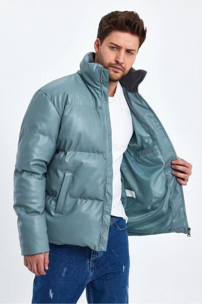 Stand-up Collar Leather Padded Jacket AF-K50641PRM-Green - 5
