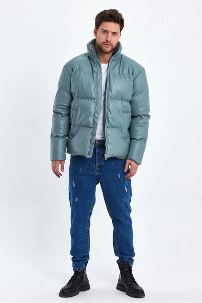 Stand-up Collar Leather Padded Jacket AF-K50641PRM-Green - 6