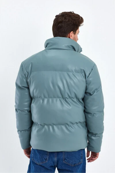 Stand-up Collar Leather Padded Jacket AF-K50641PRM-Green - 7