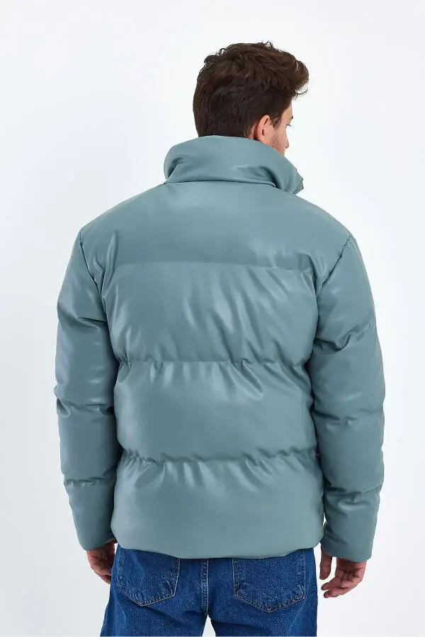 Stand-up Collar Leather Padded Jacket AF-K50641PRM-Green - 7