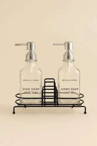 Stand-Up Liquid Soap Dispenser Set - Stand-Up Soap Dish - Metal Stand-Up Soap Dish - Glass - 1