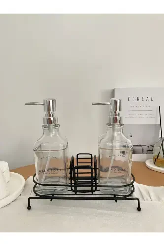 Stand-Up Liquid Soap Dispenser Set - Stand-Up Soap Dish - Metal Stand-Up Soap Dish - Glass - Modazone (1)