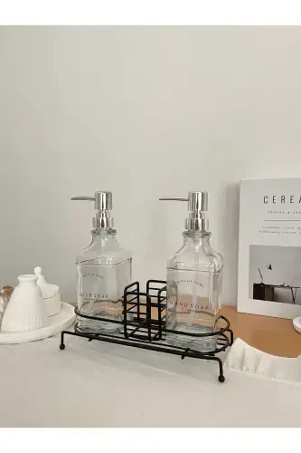 Stand-Up Liquid Soap Dispenser Set - Stand-Up Soap Dish - Metal Stand-Up Soap Dish - Glass - 4