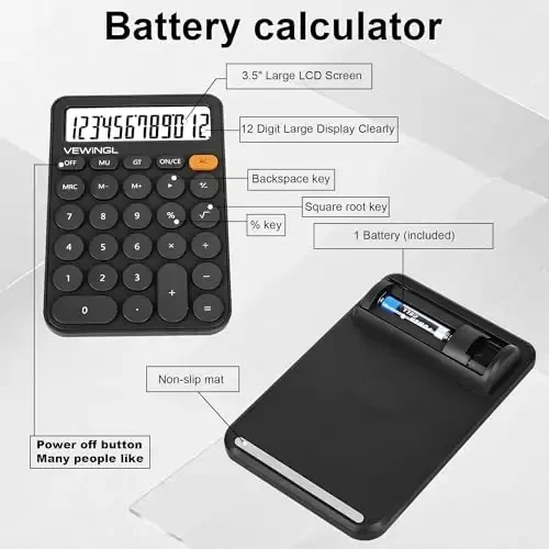 Standard Calculator 12 Digit,6.2 * 4.2in Desktop Large Display and Buttons,Calculator with Large LCD Display for Office,School, Home & Business Use,Automatic Sleep,15 °Tilt Screen - 3
