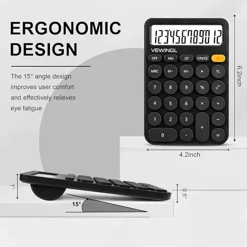Standard Calculator 12 Digit,6.2 * 4.2in Desktop Large Display and Buttons,Calculator with Large LCD Display for Office,School, Home & Business Use,Automatic Sleep,15 °Tilt Screen - 4