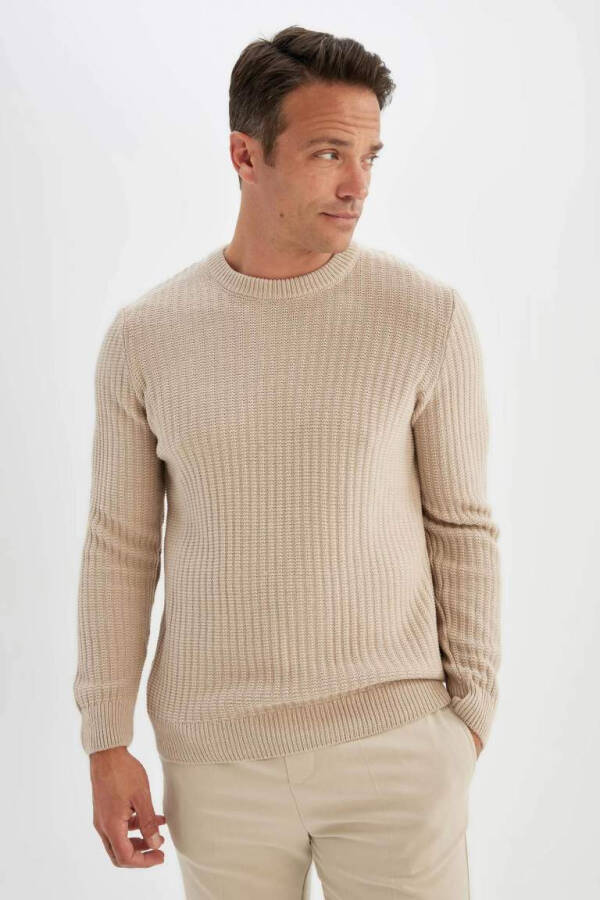 Standard Fit Bicycle Neck Waffle Sweater Vison - 4