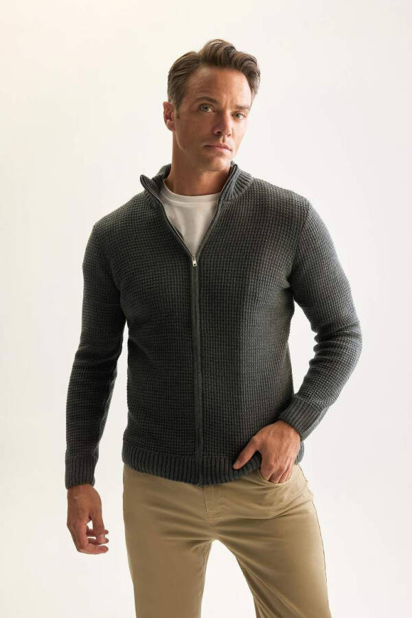 Standard Fit Crew Neck Half Zip Waffle Sweatshirt Charcoal - 1