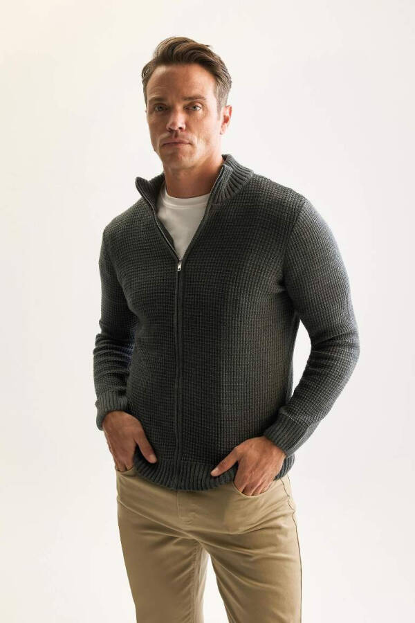 Standard Fit Crew Neck Half Zip Waffle Sweatshirt Charcoal - 3