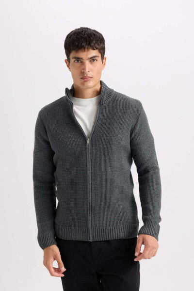 Standard Fit Crew Neck Half Zip Waffle Sweatshirt Charcoal - 6