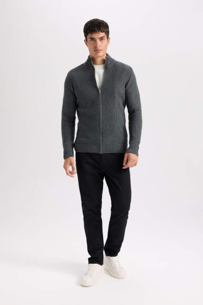 Standard Fit Crew Neck Half Zip Waffle Sweatshirt Charcoal - 7