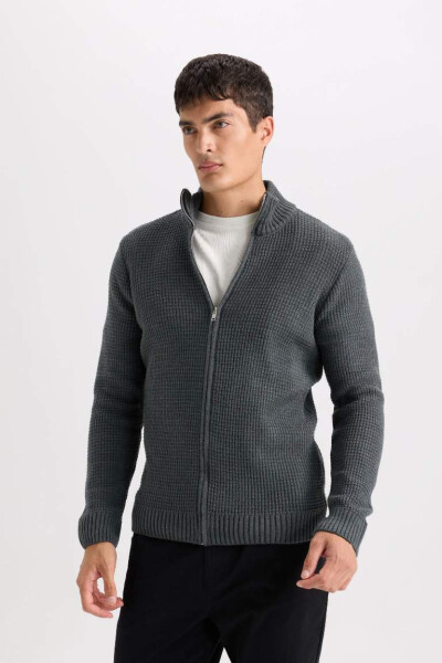 Standard Fit Crew Neck Half Zip Waffle Sweatshirt Charcoal - 8