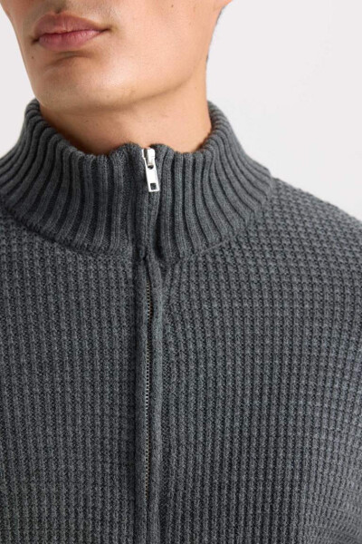 Standard Fit Crew Neck Half Zip Waffle Sweatshirt Charcoal - 9