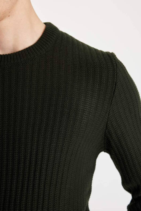 Standard Fit Crew Neck Jacquard Knit Pullover Dark Green - 5