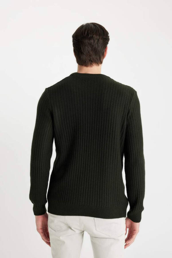 Standard Fit Crew Neck Jacquard Knit Pullover Dark Green - 7