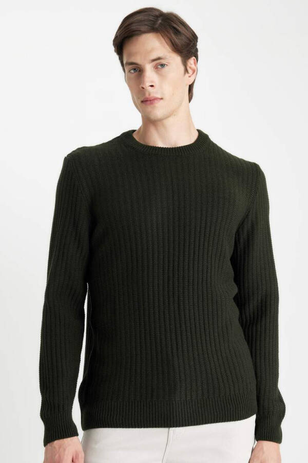 Standard Fit Crew Neck Jacquard Knit Pullover Dark Green - 6