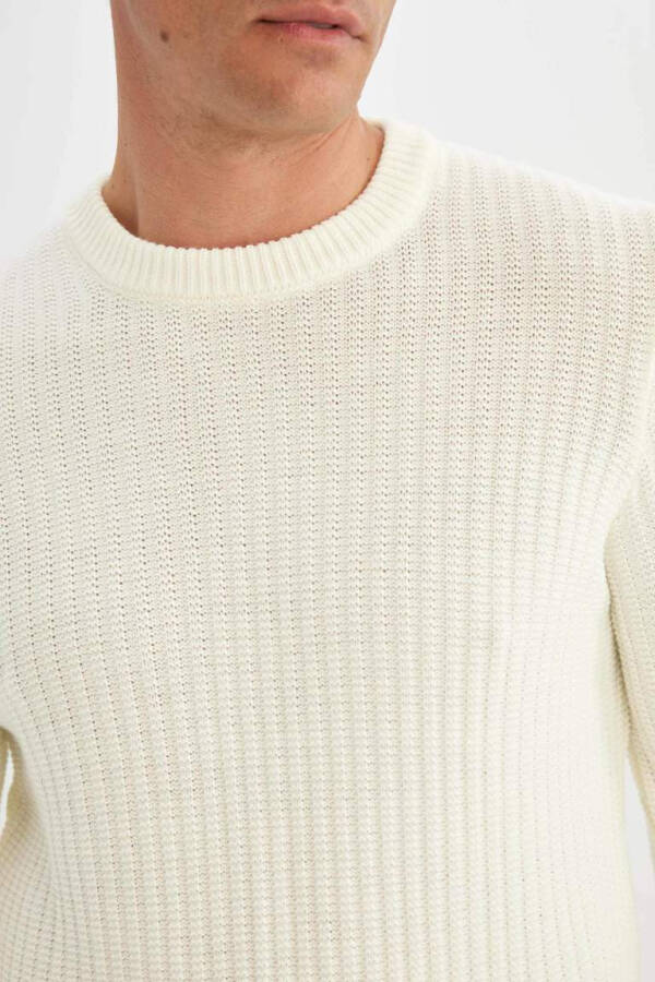 Standard Fit Crew Neck Jacquard Knit Sweater Ecru - 5