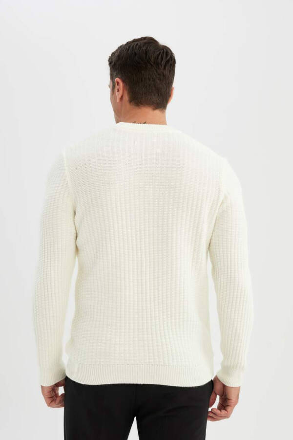 Standard Fit Crew Neck Jacquard Knit Sweater Ecru - 7