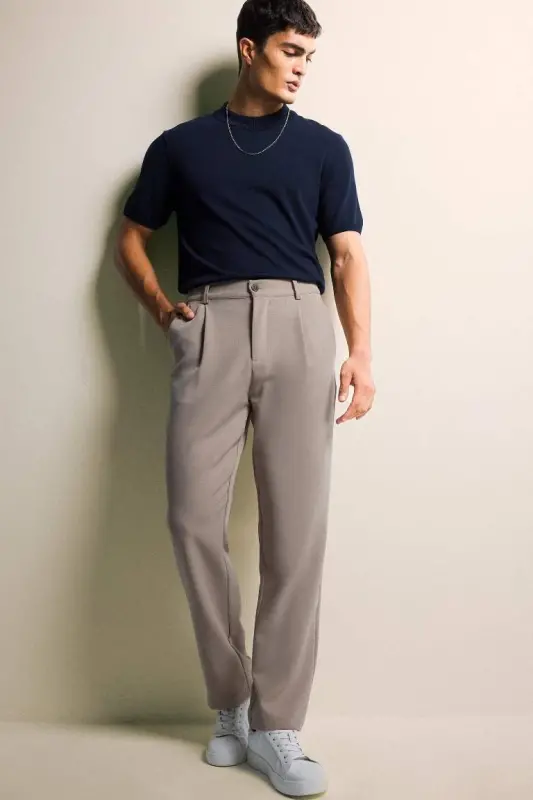 Standard Fit Crew Neck Short Sleeve Knit T-Shirt-Navy Blue - 2