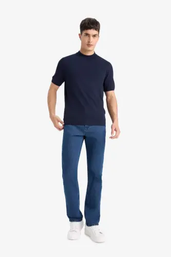 Standard Fit Crew Neck Short Sleeve Knit T-Shirt-Navy Blue - 4