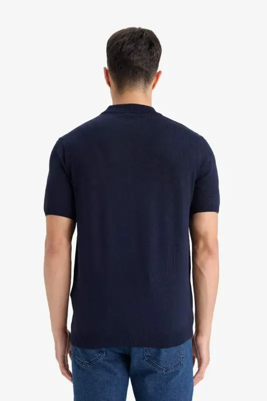 Standard Fit Crew Neck Short Sleeve Knit T-Shirt-Navy Blue - 8