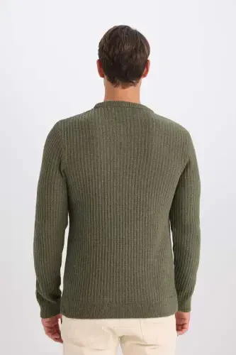 Standard Fit Crew Neck Textured Sweatshirt Dark Green - 3