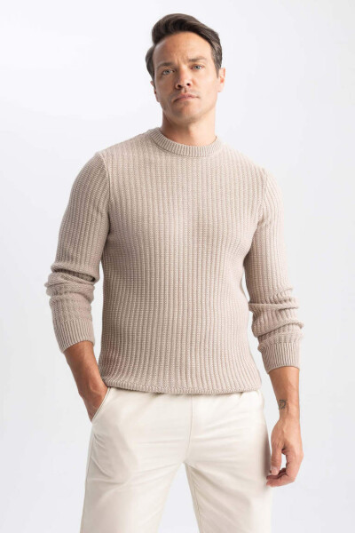 Standard Fit Crew Neck Waffle Sweater Vison - 8