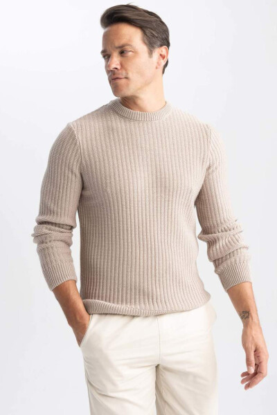 Standard Fit Crew Neck Waffle Sweater Vison - 10