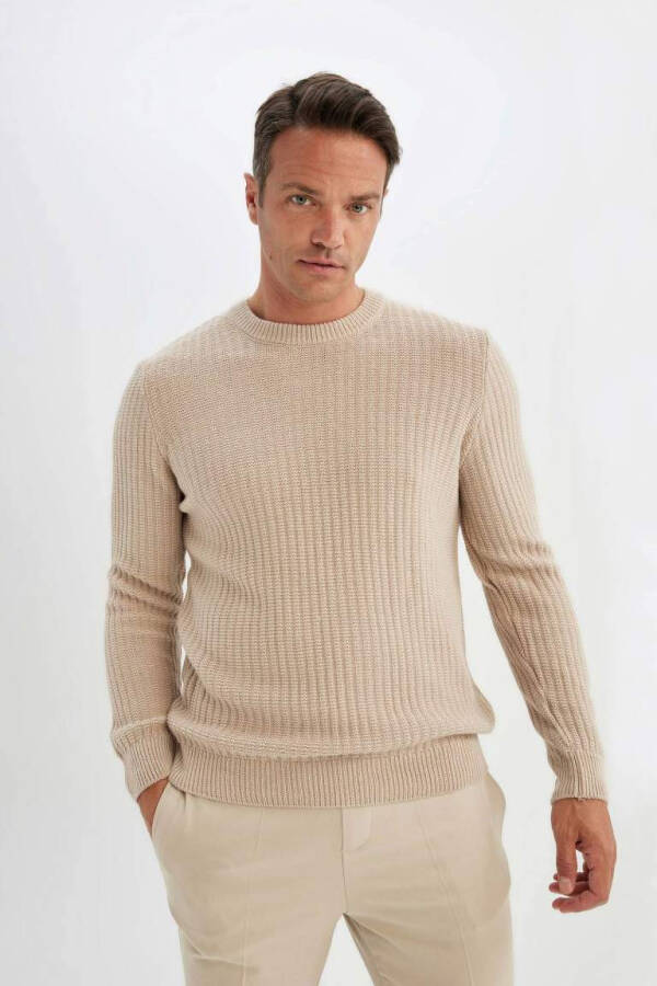 Standard Fit Crew Neck Waffle Sweater Vison - 2