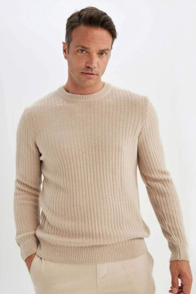 Standard Fit Crew Neck Waffle Sweater Vison - 1