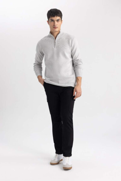 Standard Fit Crew Neck Zippered Sweatshirt Light Grey - 12